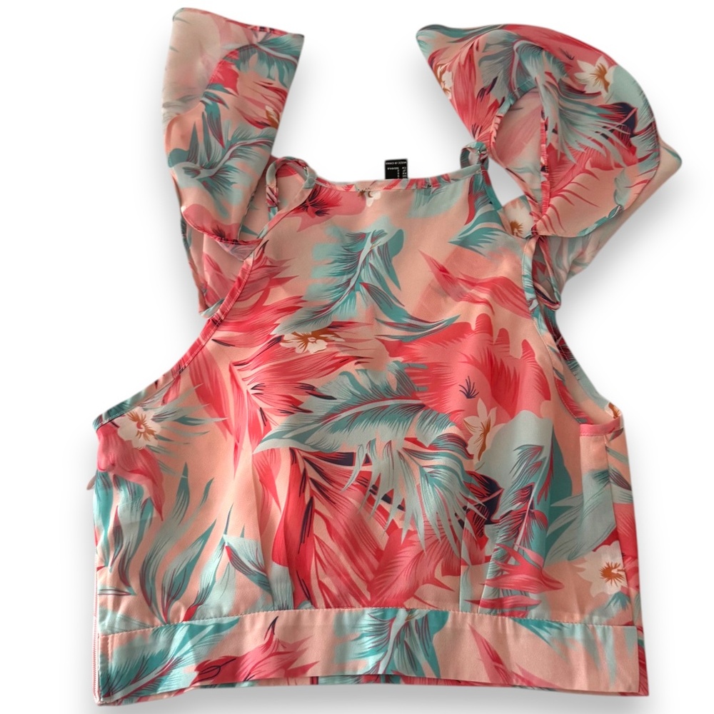 FOREVER 21 Tropical Floral Off-Shoulder Cropped Top S - Picture 3 of 6